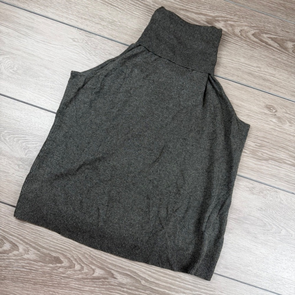 Lauren Ralph Lauren Womens Sleeveless Turtleneck Silk Cashmere Grey Large
